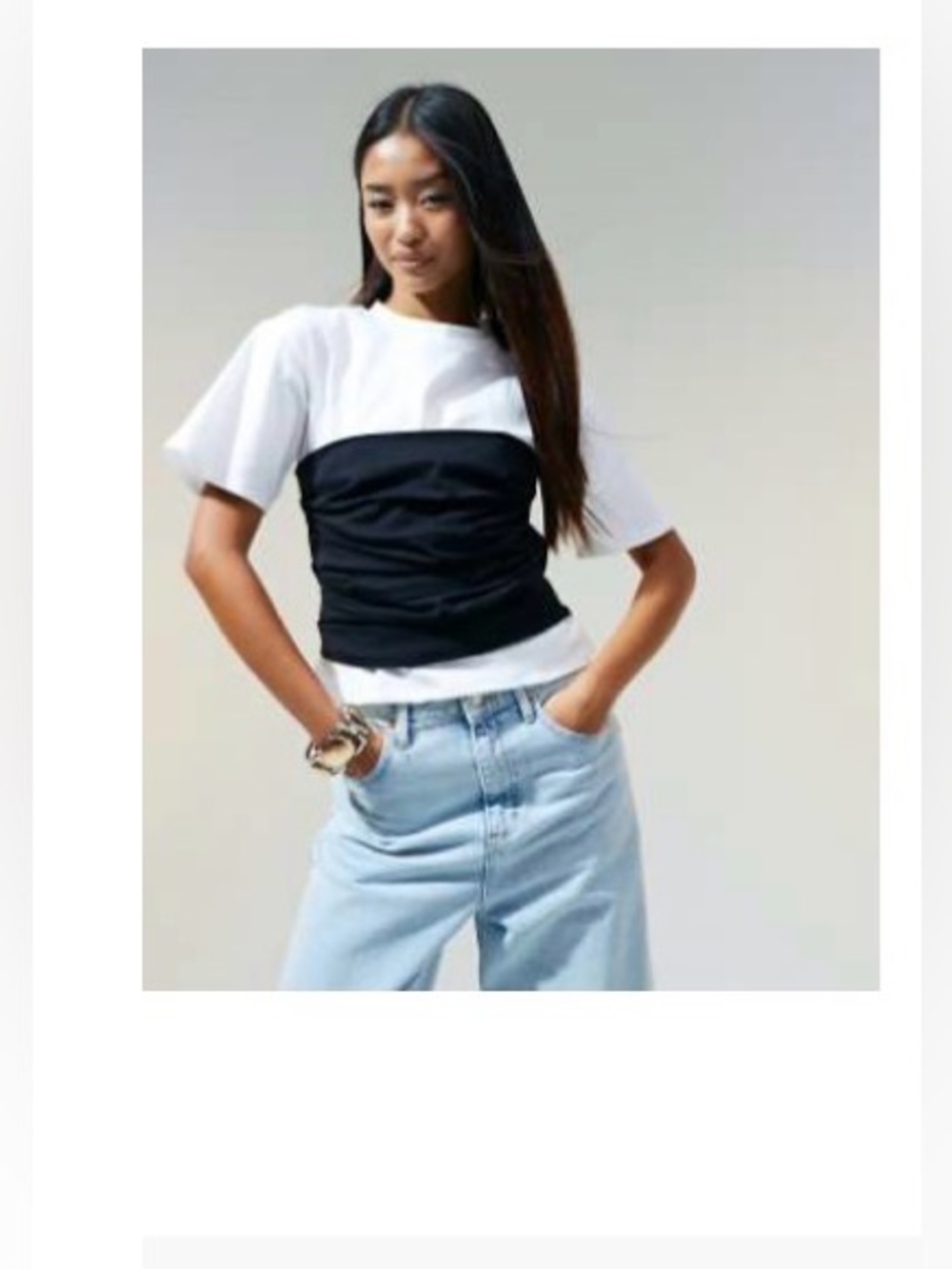 Black & White Short Sleeve Layered Bodice Top - Women